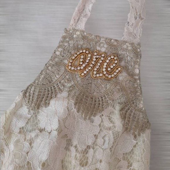 Gold first birthday thanksgiving Christmas Floral Outfit Clothes Dress Romper - Picture 2 of 8